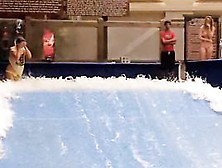 Sexy flowrider is demonstrating her downblouse in aqua park