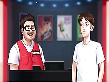 Busty stepmom with sexy curves goes in the shower in a porn video game