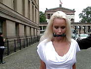 Metal bondage outdoor, german public disgrace