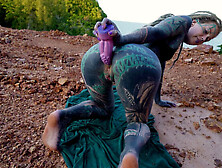 Tattooed teen squirts from anal play in public - HD solo action