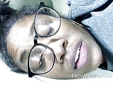 Nerdy ebony skunk in glasses masturbating with anal toys - solo masturbation