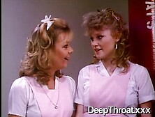 Two nasty retro nurses and a bride in sloppy banging with the patient