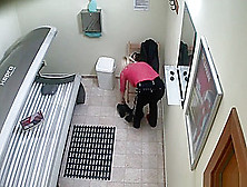 Slow Pussy Masturbation in Public Solarium