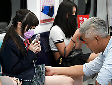 Asian girl is groped and teased while on the train