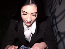 Dark-haired nympho Emily Pink takes hard pecker deep in her shaved cunt