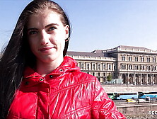 GERMAN SCOUT - Thin Tall Teenie Lana Lenani with long legs and Hair at Casting Fuck