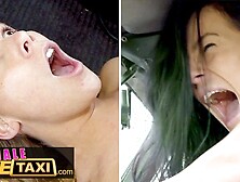 Female Fake Taxi - Lesbians steal a taxi and get CUNT RUBBING Shaking Orgasms