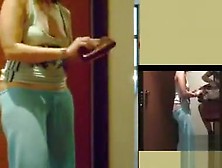 Amateur flashes her nipple at the delivery man