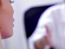 Sexy doctor Kaira Kampen relieves nurse Angel Wickys stress with her tongue