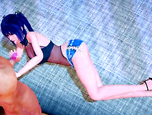 Hot Japanese Girl with Blue Haired Can Handle Big Cock Properly: 3D Hentai