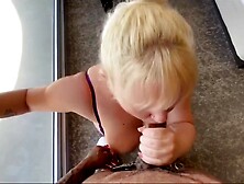 POV blond pawg gets BBC in front of window