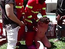 Firefighters Double Penetrate Brunette