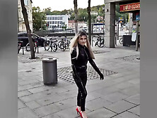 Tranny Public In The City Full In Latex! Public Masturbation! Blowjob! Titfuck! Cum On Ass!