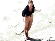 Stepmother Wades Naked In The Surf