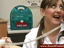 Femdom nurses examining his small cock