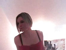 Short Haired Blonde Stripping