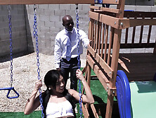 Asian hottie Ember Snow enjoying a pussy-stretching ride