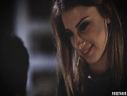 Couple orgasms when making rough sex on leather couch