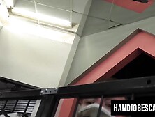 Jasmine Wilde hand bangs huge cocks at an adult bookstore