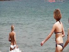 Hot Blonde Topless On The Beach