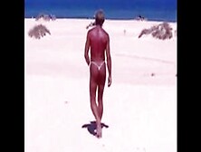 Tanned Guy On Beach In Tiny String Thong Temporarily