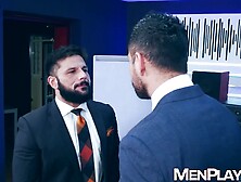 Suited Cristian Sam ass drills Little Brako deep in studio