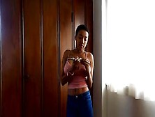 Black babe with big,  bouncy boobs,  Blair is fucking a fake dick and moaning while cumming