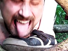 Slave licks clean dirty shoes by Foot Girls