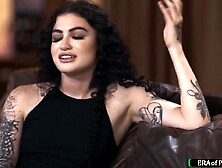Ebony man catches tattooed cutie masturbating and that babe asks him to bang her. The tiny breasts sweetheart is facefucked and t