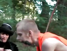 Dominant Mistress Riding Naked Slave's Ass in BDSM Dungeon