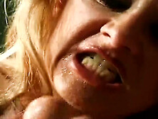 Big boobed lez MILF riding big dildo