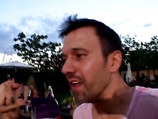 Outdoor double penetration Wild Screw with Tattooed Golden-haired Playgirl