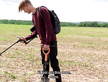 A Twink Has His Metal Detector Ready To Hunt For Metal But He St