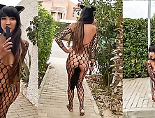 Horny Cat Costume With Butt Plug Tail Public Challenge - Asian Latin Daringkiara Exhibitionist Risky Public Nudity Challenge