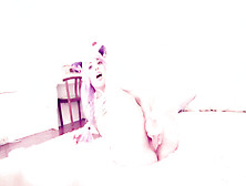 Insane dame with violet hair is jacking with a huge fuck stick,  in front of the camera