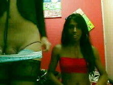 South American tgirl lesbians suck and jerk off on web cam