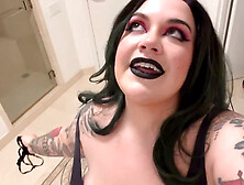 Chubby big-breasted goth girlfriend seduces you with massive boobs and pleads for your load