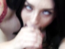 Brunette gets messy face after throating