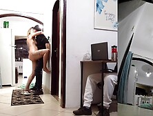 Watch as real wife cheats on hubby with delivery guy while he wears headphones!