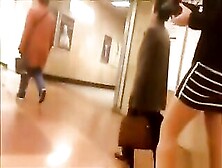 Hot legs upskirted in subway