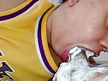 licking blowing gagging until cream-pie comes out of his balls