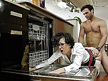 Curly brunette swallows a lot after crazy sex