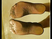 Feet Soles Pink Toes In Black And Brown Nylon Socks