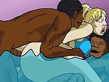 Blonde is fucked by two black guys in interracial sex video