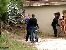 Naked slave rough bum nailed in public