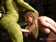 Futa orc with a humongous dong mounts hard a fine blonde skank in the castle