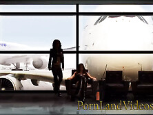 Giant breasts lesbians dildo fuck on an airplane