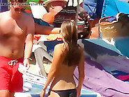 Topless blonde small tits sunbathing beach