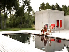 Lesbians teens by the pool