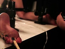 Restrained lesbian slave electrosexed